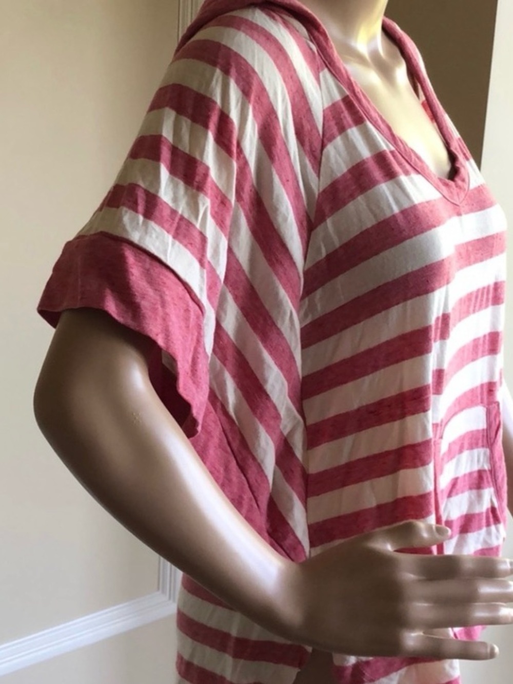 Splendid Pink & White Striped Hooded Women's Top - Picture 3 of 16
